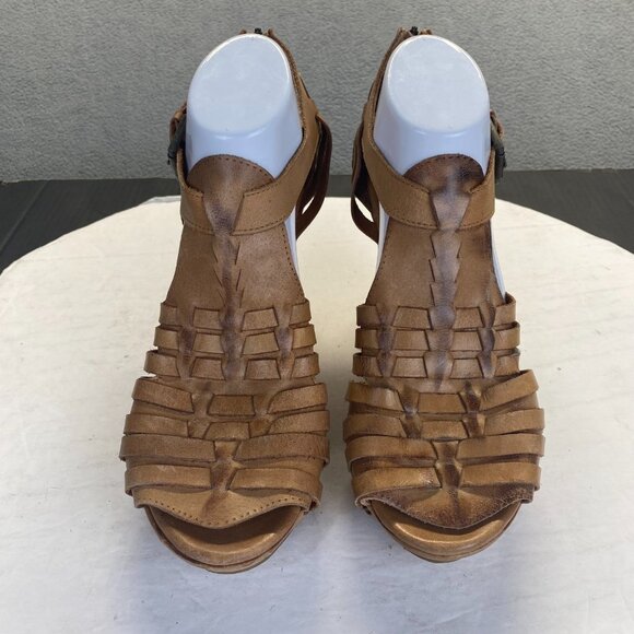 CULTURE Womens Platform Wedge Sandals Brown Leather Basket Weave Buckle Size 41 - Picture 1 of 16